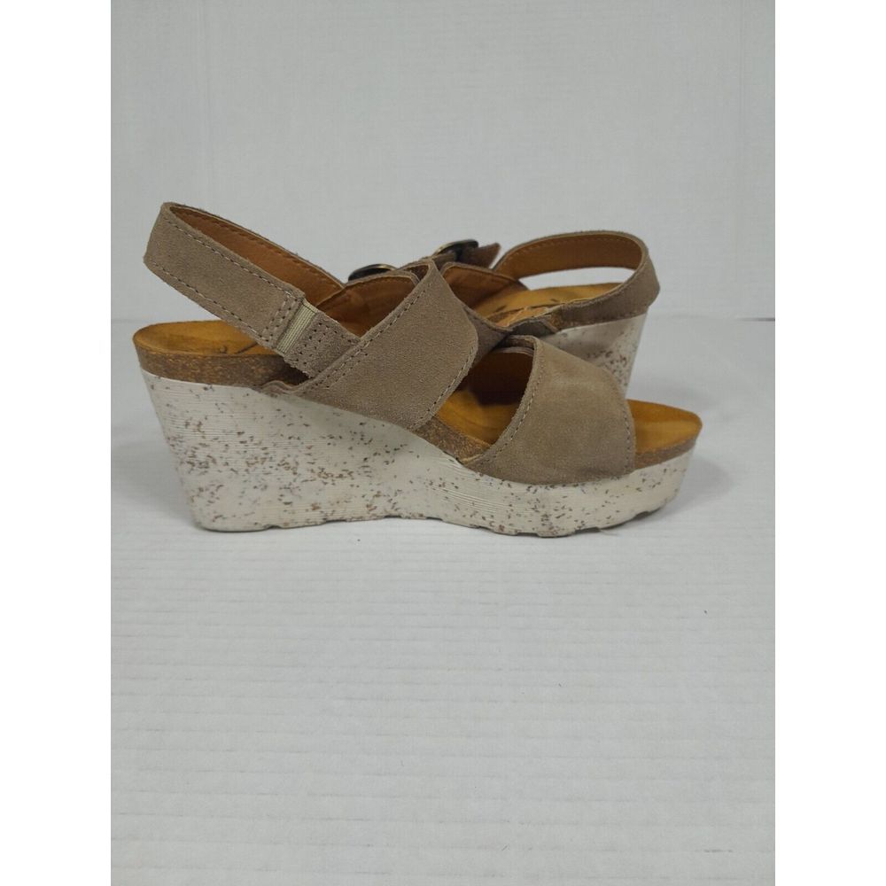 Otbt Platform Sandals Beige Suede Peasant Wedge Shoe Sandal Women Sz 6 Greige - Picture 9 of 14
